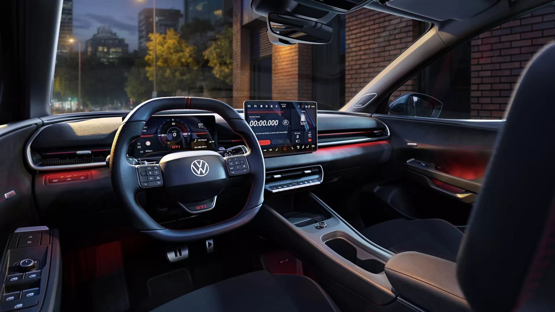 IDP0167_id-polo-gti_cockpit-center-console-dashboard-steering-wheel-infotainment_16-9 VW ID. Polo GTI Innenraum Lenkrad